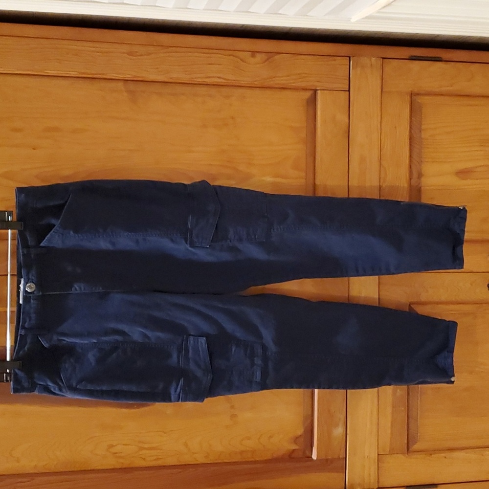 Loft Cargo Pants Navy Blue Size 32/14 Women Ankle Zippers